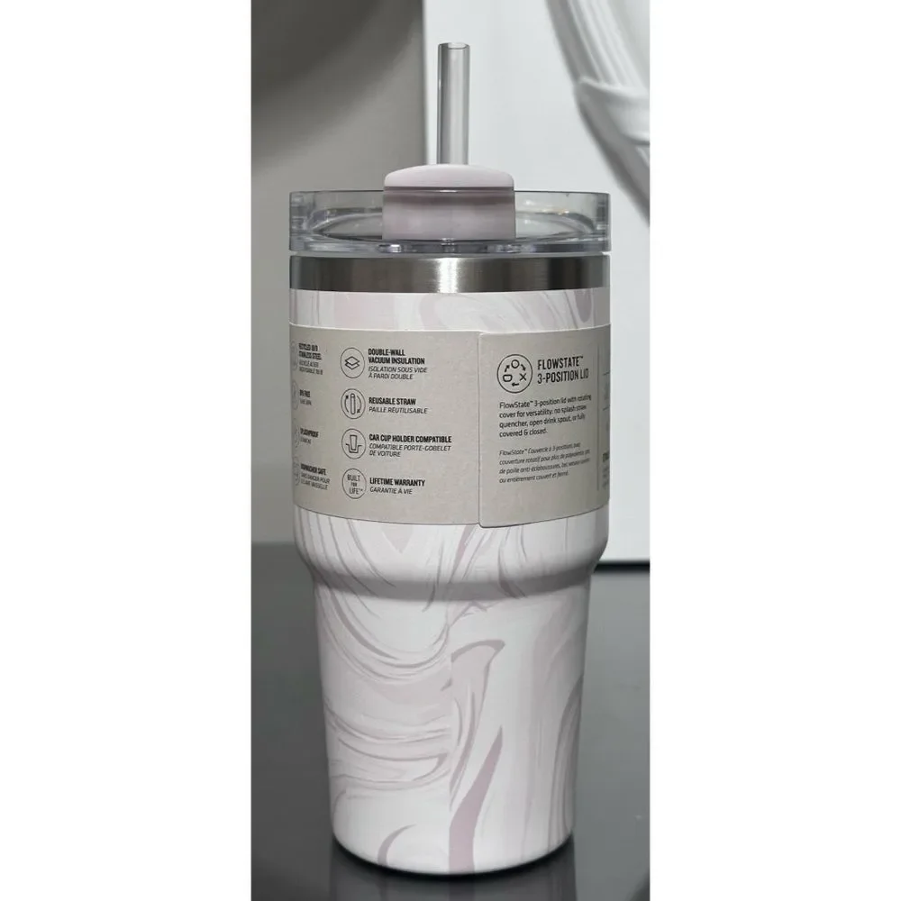 Stanley Quencher H2.0 FlowState 20oz Tumbler, ROSE QUARTZ SWIRL - Picture 2 of 5
